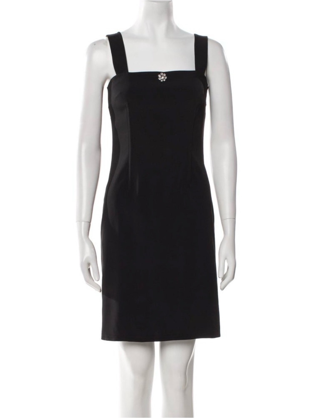Dolce&Gabbana Classic Black Square-Neck Sheath Dress Bodycon Crystal button